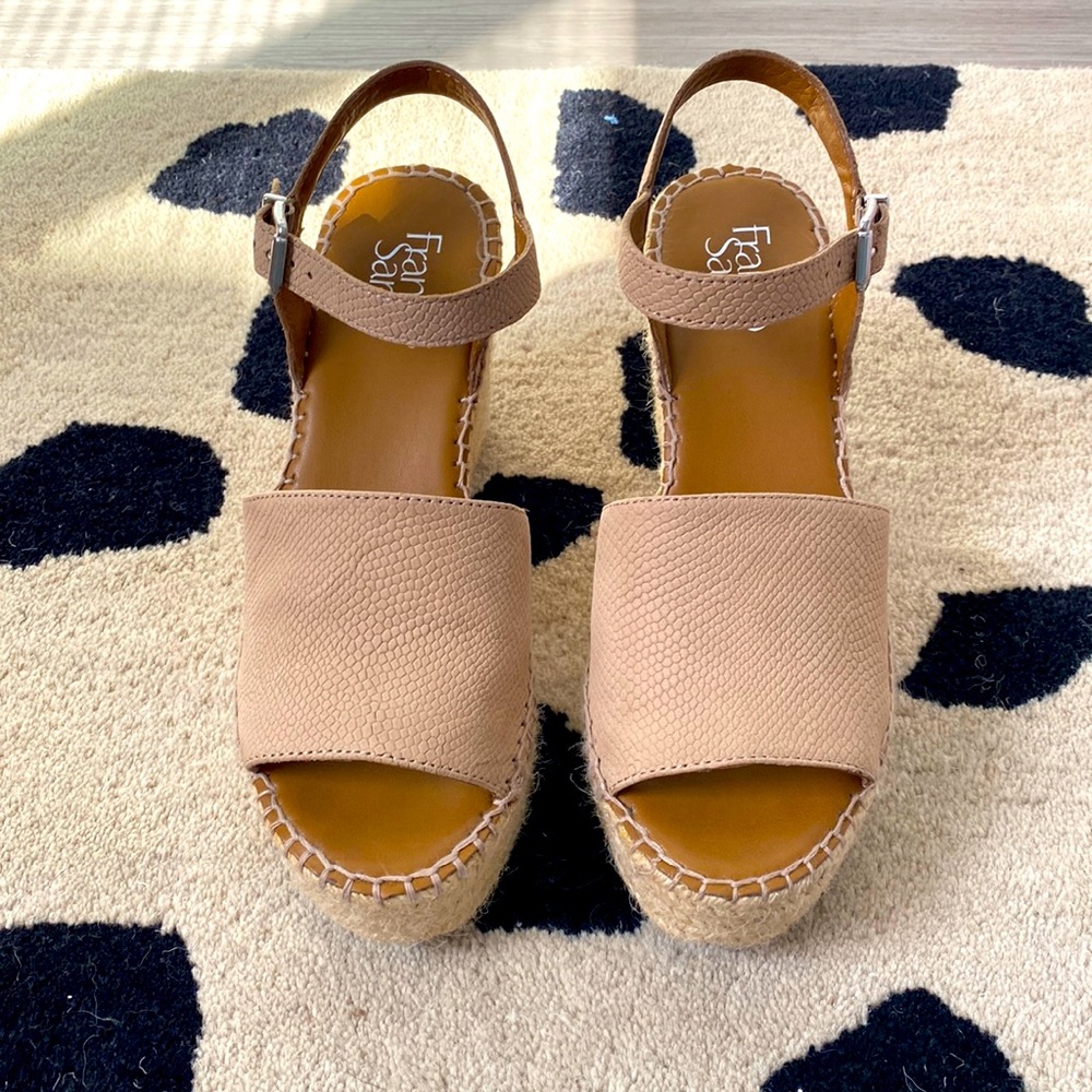 Franco Sarto | Women's Espadrille Wedge Sandal 7.5 | tan light brown leather